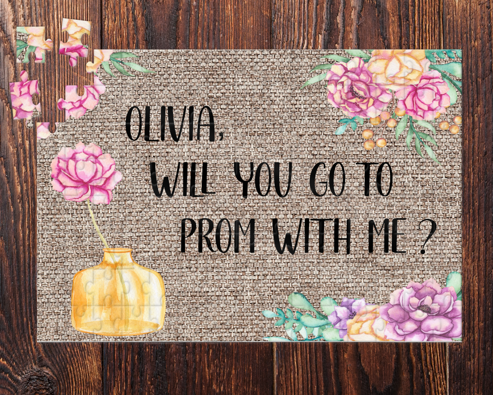 Photographic Puzzle 120 Pieces - Prom Proposal - Olivia/Multi Colored Flowers